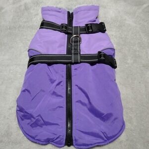 Pet Dog Jacket M  W/Harness Purple Winter Warm Clothes Waterproof Faux Fur‎